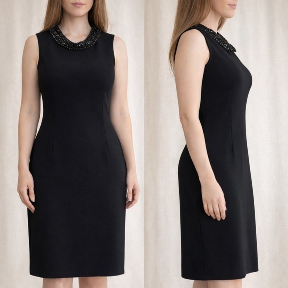 St.John Black Knit Bead Neck Sleeveless Mini Dress M (8)